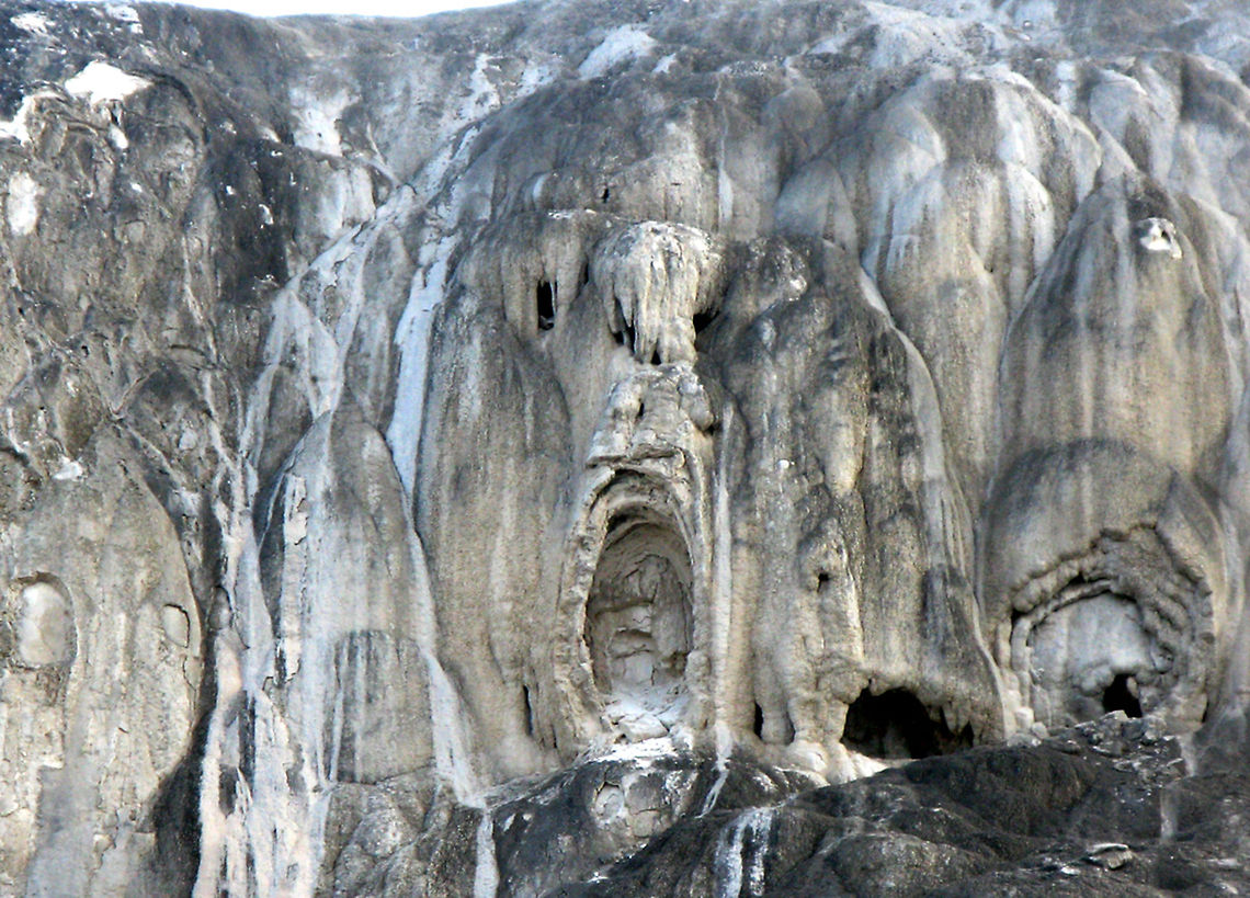 Mammoth Hot Springs 9 A rather spooky face hiding there! Landscapes,Wyoming,Yellowstone National Park