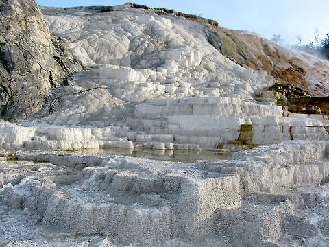 Minerva Terrace The Minerva Terrace is part of the Mammoth Hot Springs of Yellowstone. The formation is made up of travertine, a type of calcium that dissolves from limestone over the years.  Landscapes,Wyoming,Yellowstone National Park