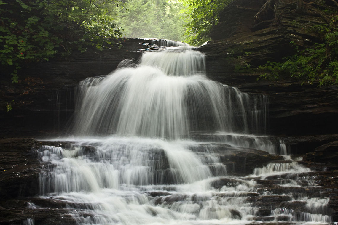 Ricketts Glen Falls 1 A frog view perspective of a lovely waterfall at Rickets Glen Falls. Stream,Waterfall