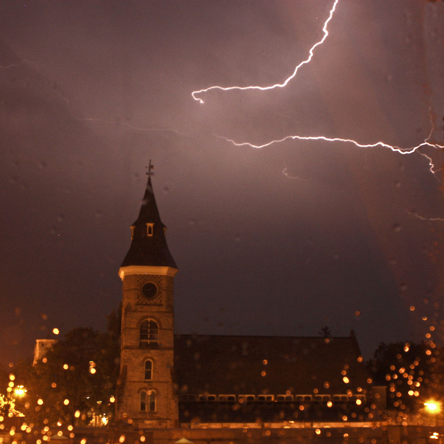 Great Barrington Lightning Show Storm outside my window. Great Barrington, MA<br />
Not the cleanest photo, but a wonderful moment to grab.<br />
30 Second shutter speed accounts for the noise. Lightning