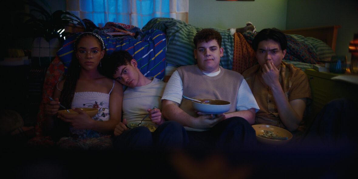 Yasmin Finney, Joe Locke, Tobie Donovan and Will Gao in Heartstopper Forever still