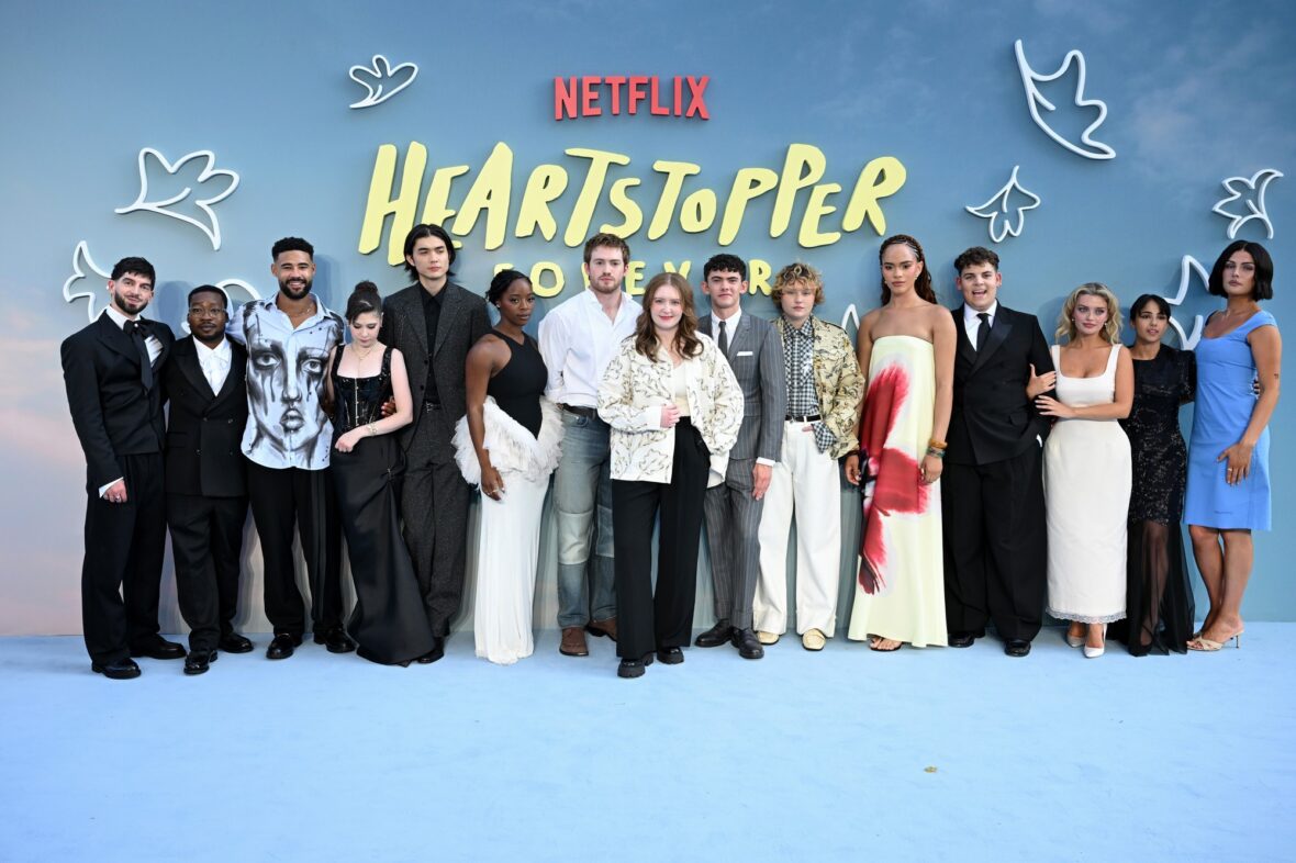 Heartstopper Forever cast and Alice Oseman pose at the film's premiere