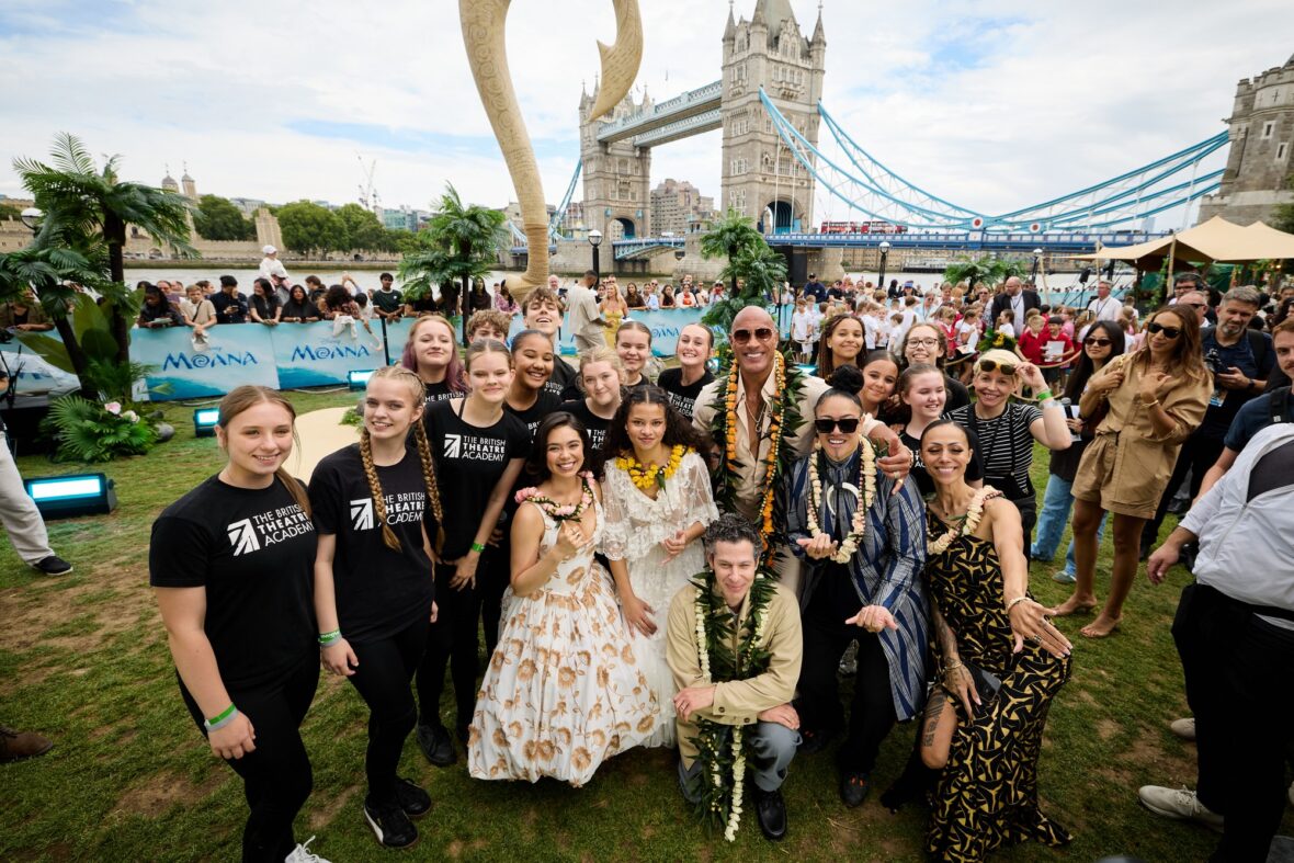 Thomas Kail, Auli'i Cravalho, Catherine Laga'aia and Dwayne Johnson at Moana photo call in London