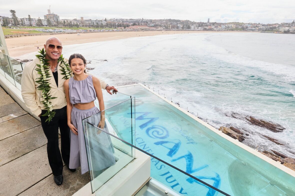 Dwayne Johnson and Catherine Laga'aia pose at Sydney photo call 