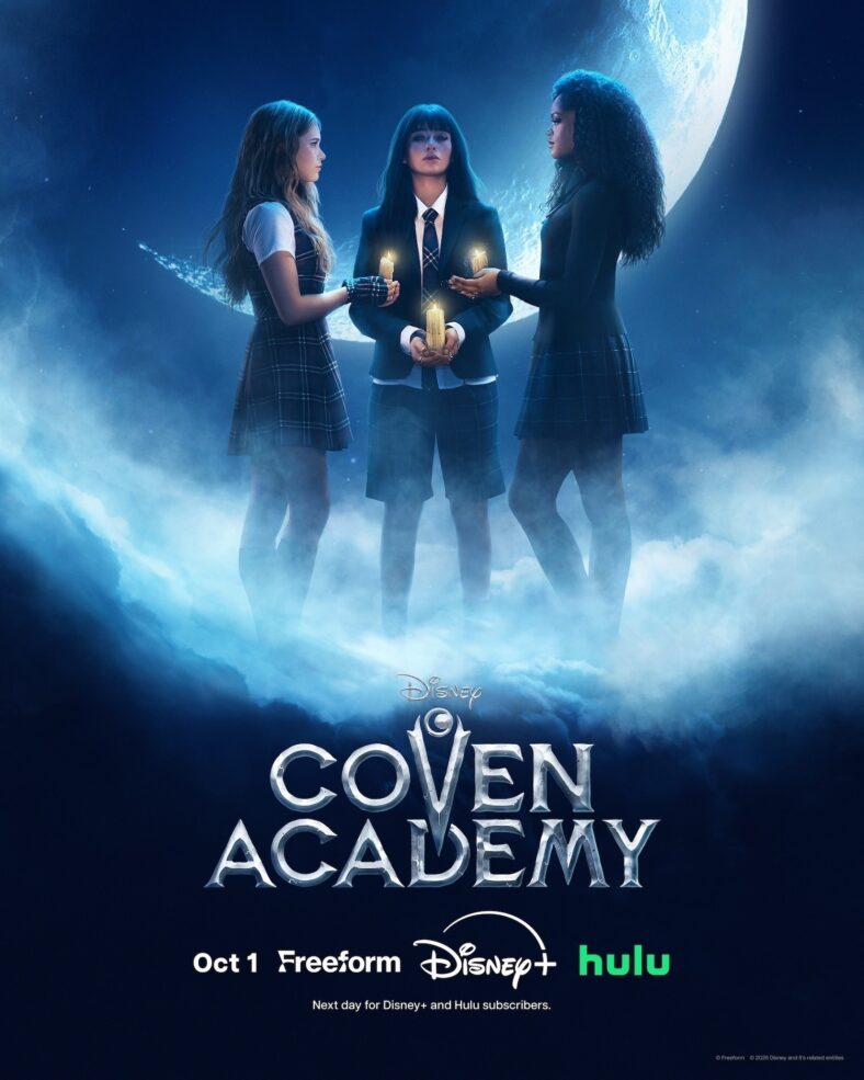 Jordan Leftwich, Malina Pauli Weissman and Ora Duplass on the poster for new series Coven Academy