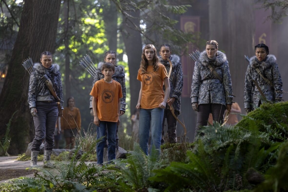Still of Levi Chrisopulos and Olive Abrecrombie in Percy Jackson and the Olympians season three