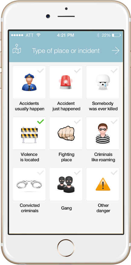 Here you can select the type of incident