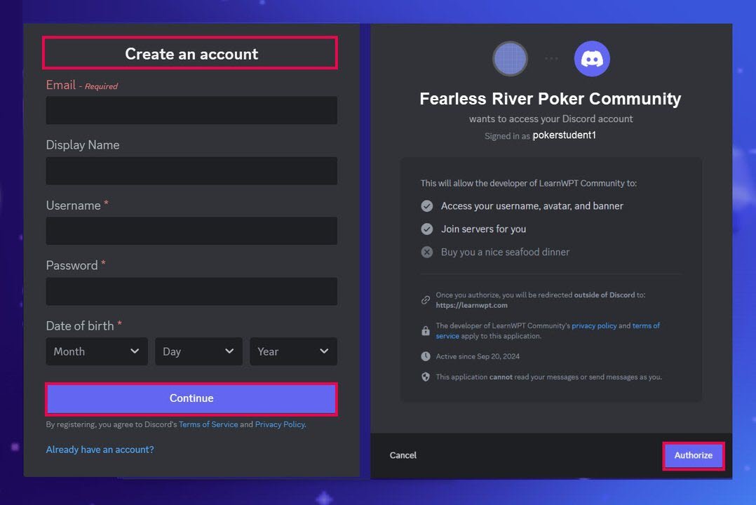 discord - create account - authorize