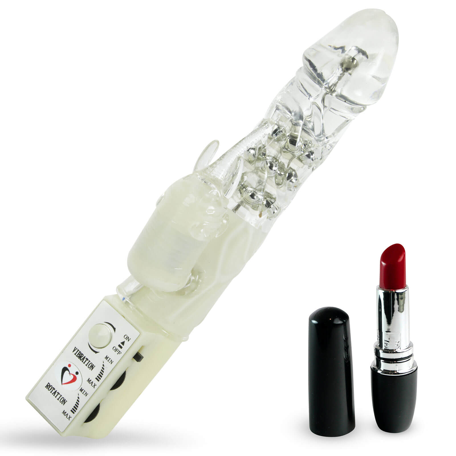 Rabbit Vibrator Rotating Pearls Multispeed Clit Tickler with Secret  Lipstick