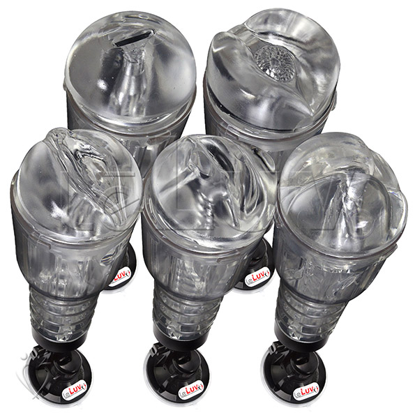 LeLuv Clear Male Masturbator Handheld Realistic Texture with Suction Cup  Mount