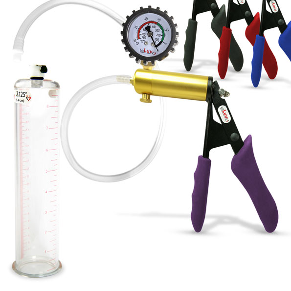 Ultima Brass Red Penis Pump | Silicone Grip, Clear Hose | No Accessories - Choose Cylinder Length & Diameter Picture 1