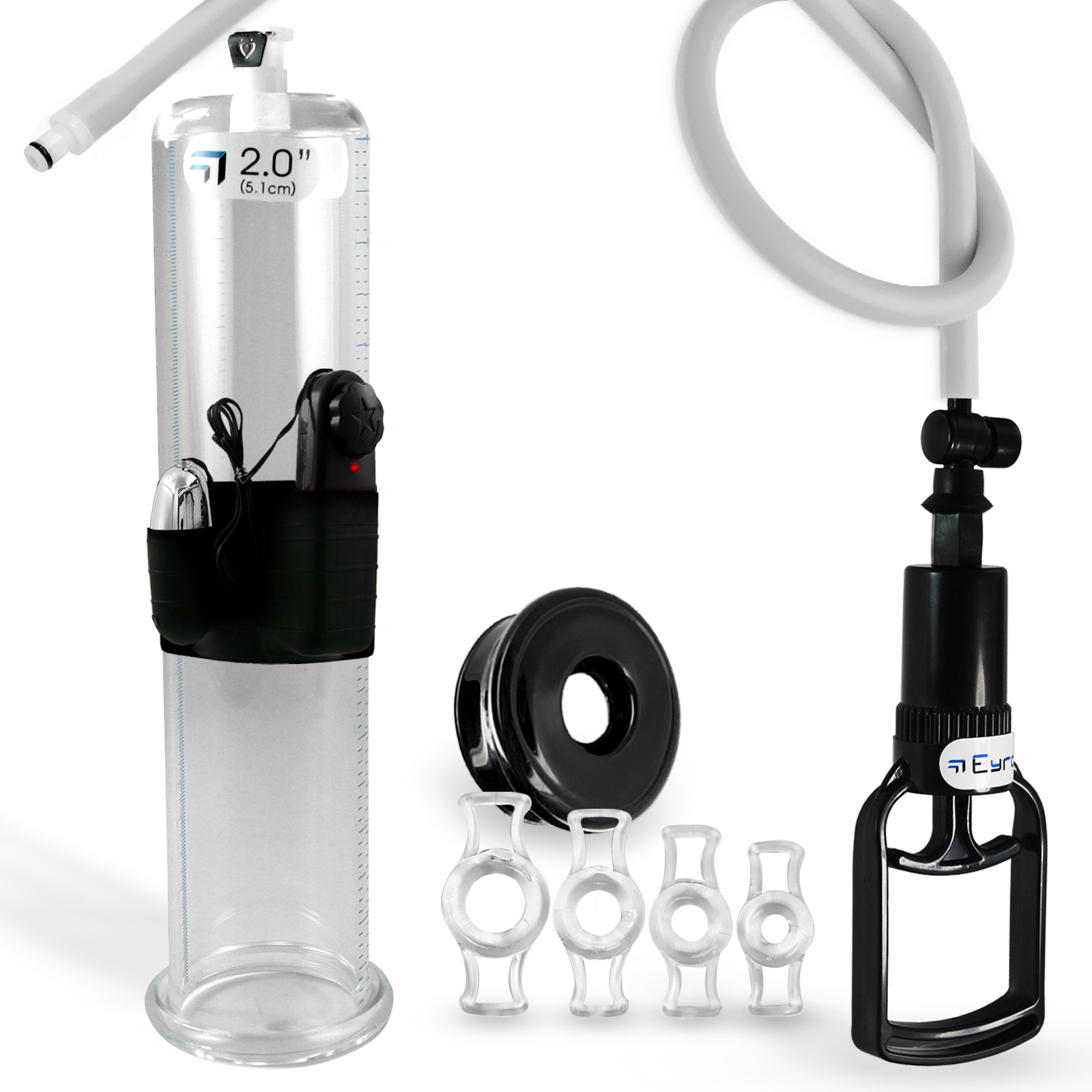 LeLuv TGrip Handle Vibrating Penis Pump | 4 Constriction Rings & Airtight Seal