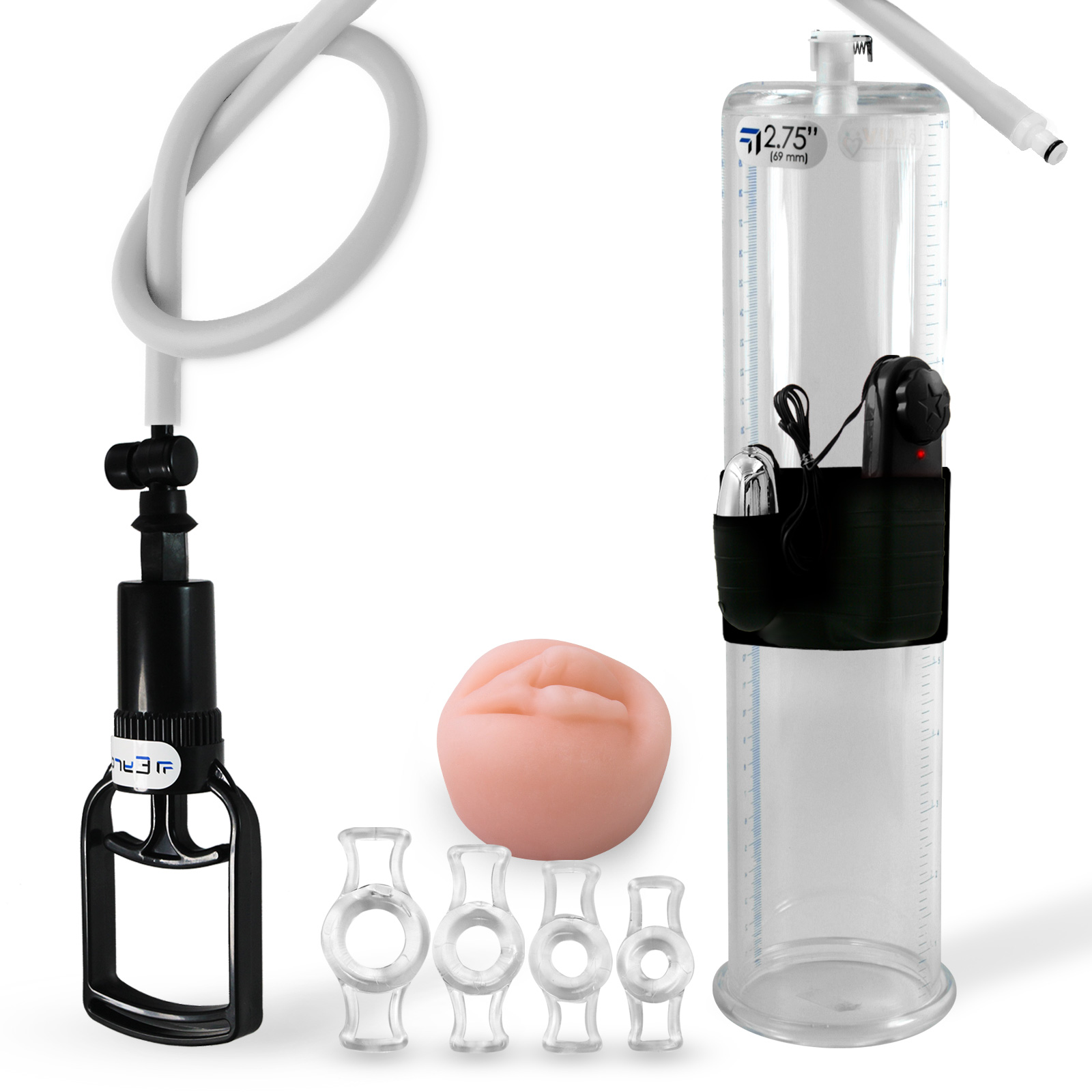 LeLuv TGrip Handle Vibrating Penis Pump with 4 Tension Rings & Fleshlike Seal