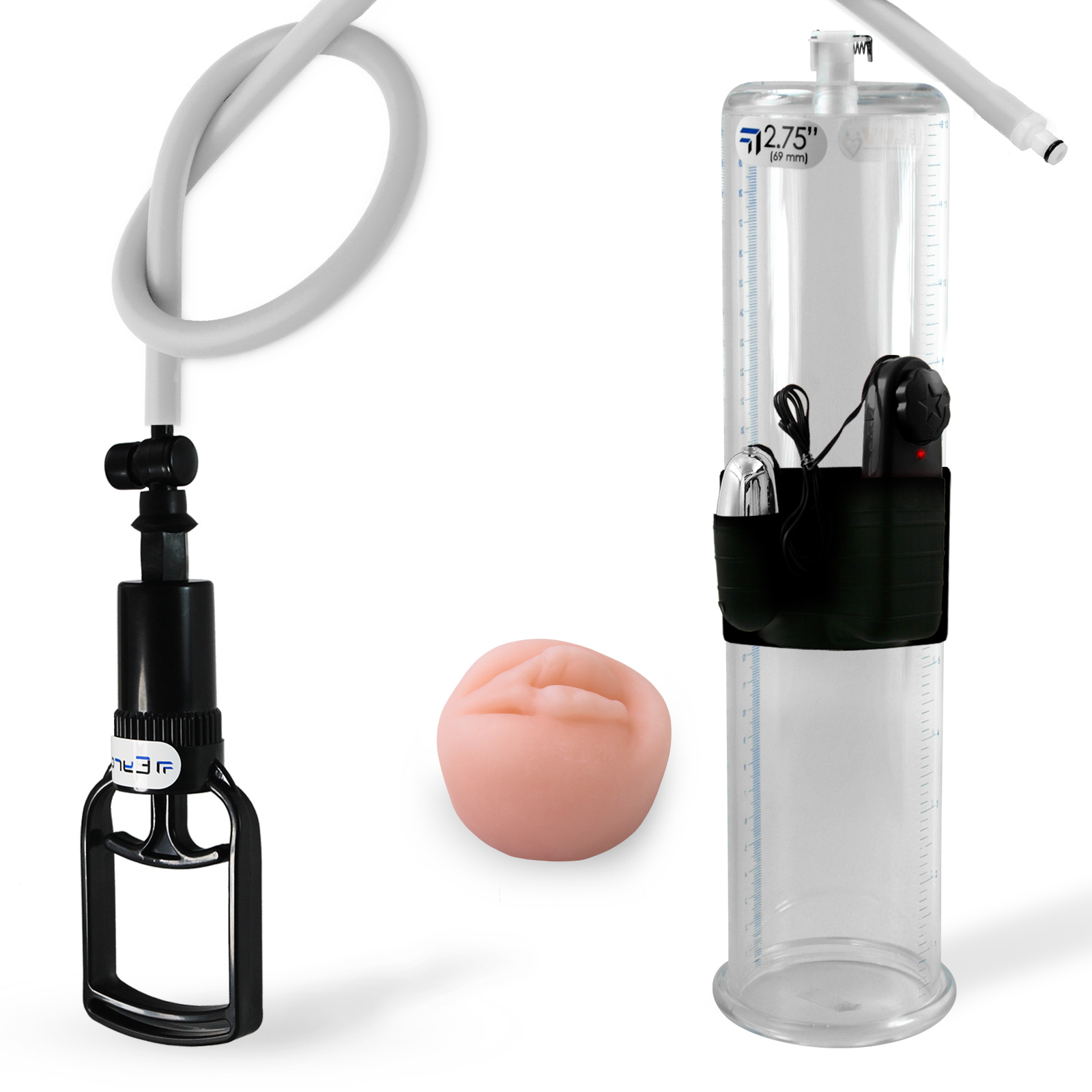 LeLuv TGrip Handle Vibrating Penis Pump with Realistic Airtight Donut Seal