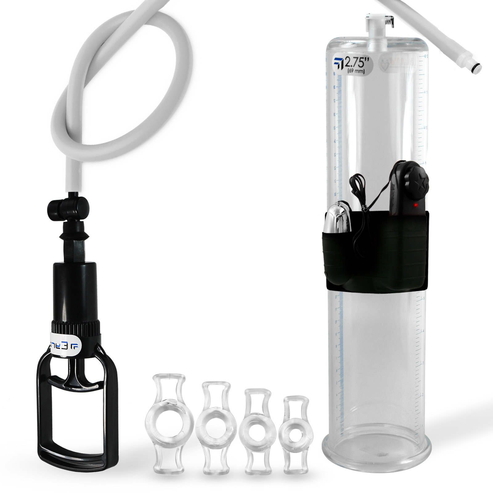 LeLuv TGrip Handle Vibrating Penis Pump with 4 Constriction Rings | 1.50&Prime;-2.875&Prime;