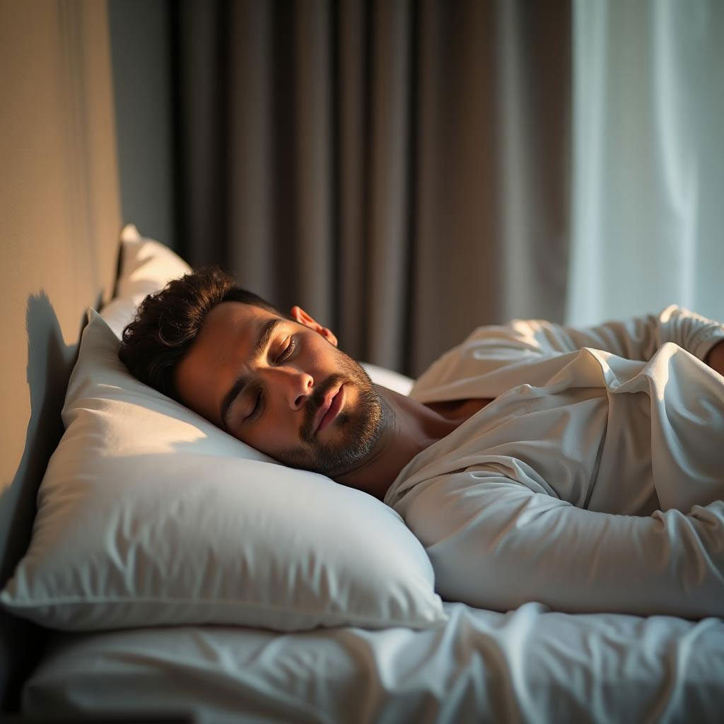 Man resting peacefully in modern bedroom