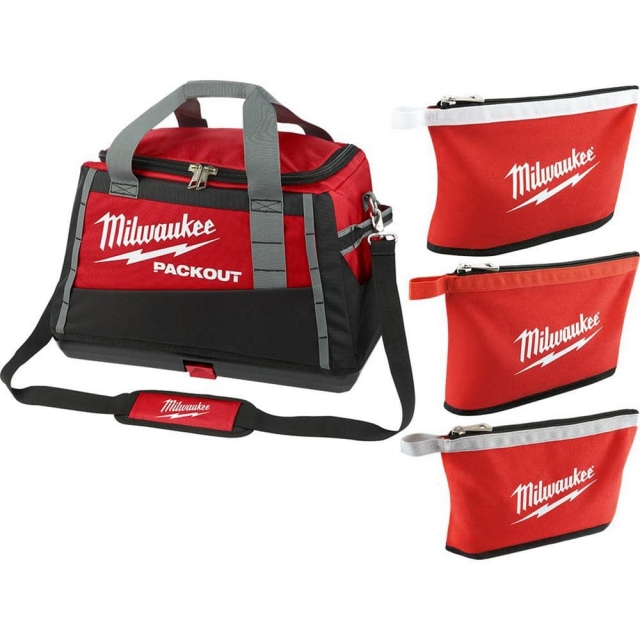 Milwaukee 3-Pack Zipper Pouches - Red, Water Resistant Tool Pouches (48-22-8193)
