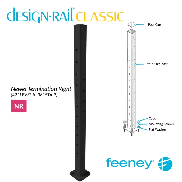 Feeney / DesignRail Classic Kits (Level to Stair) Right-Hand Newel Post ...