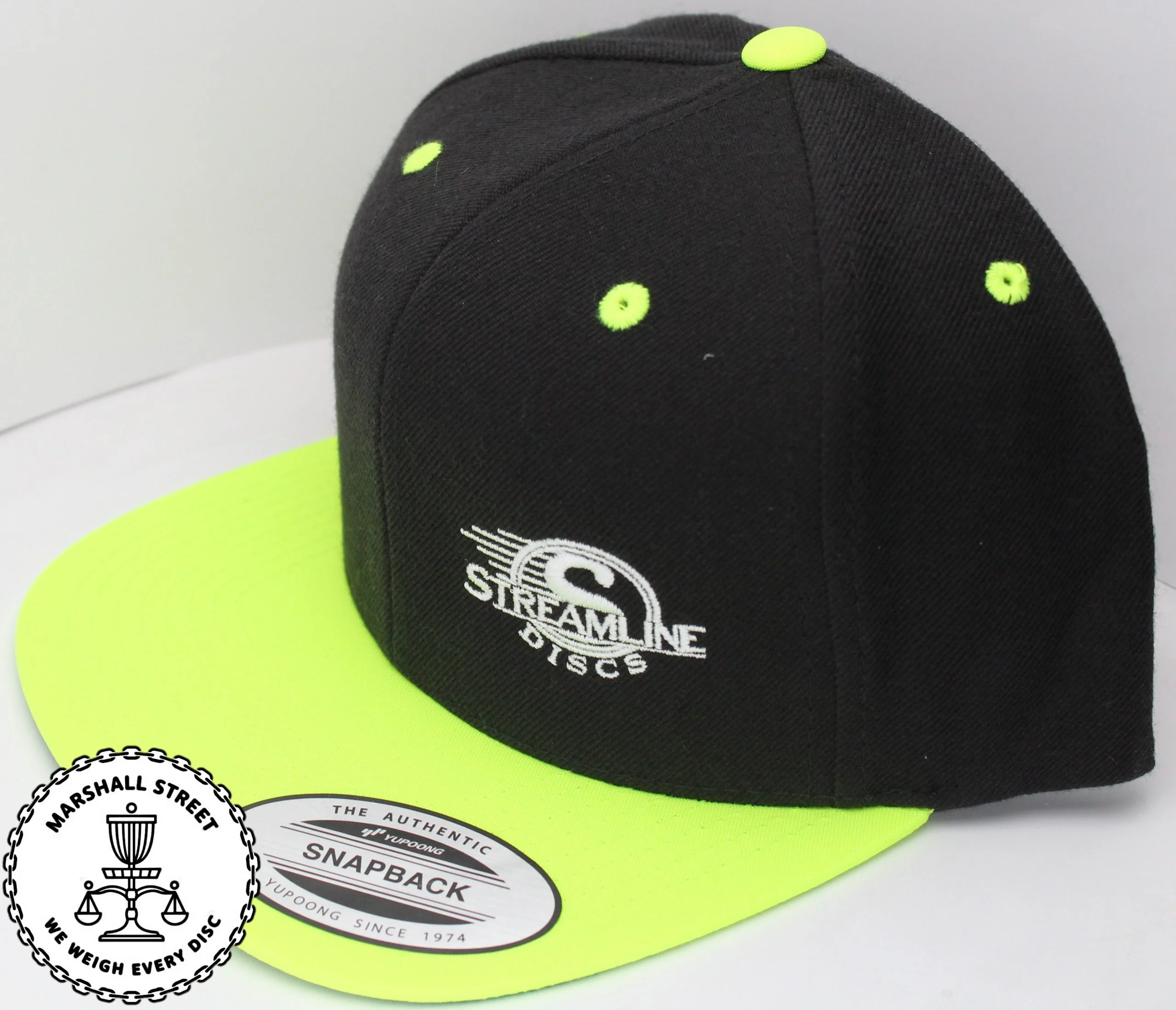 Flat Bill Snapback Hat_NYellow Black_Streamline Streamline Logo Snapback - Neon Grellow, Adjustable