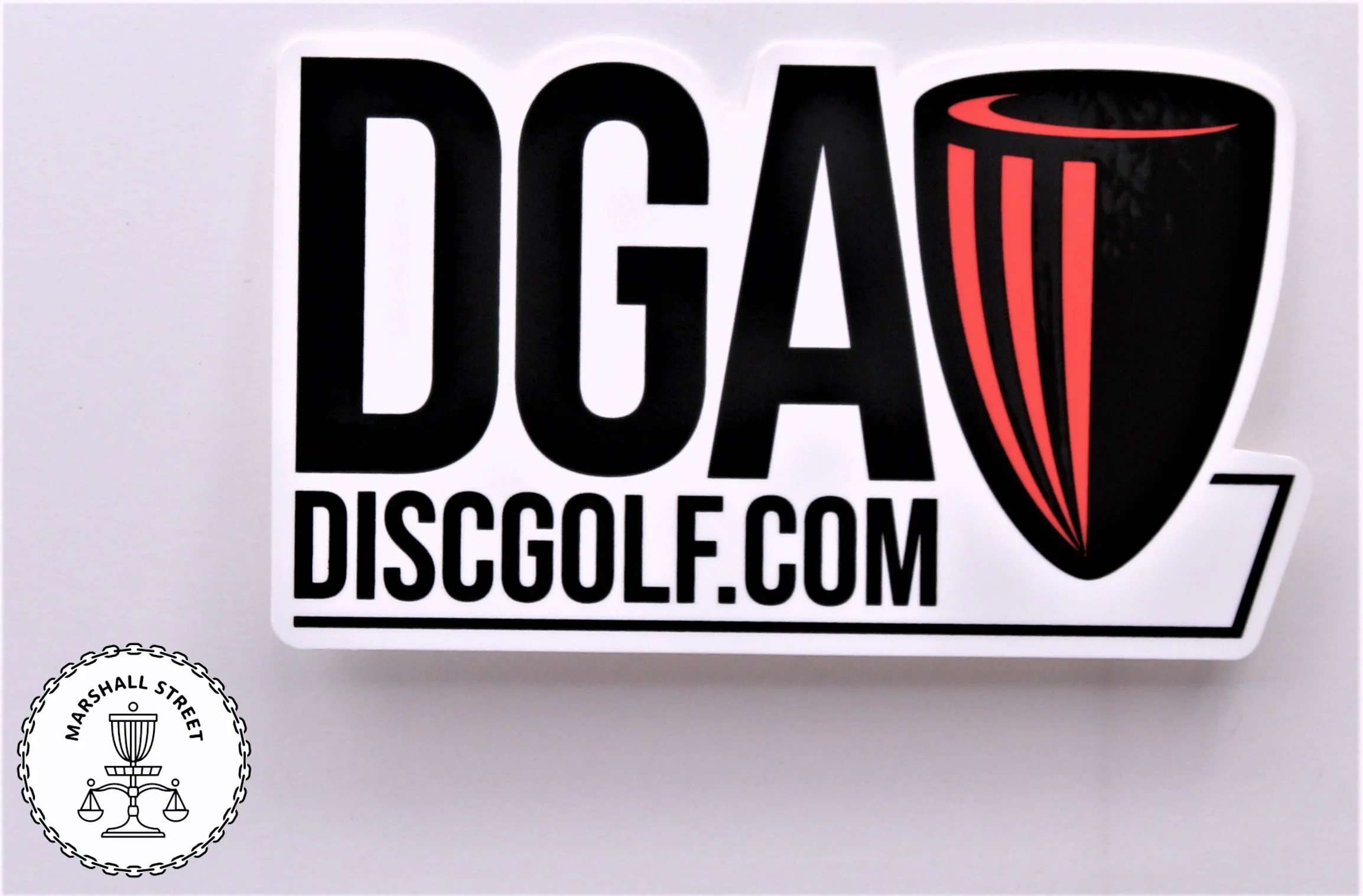000109 DGA Die Cut Sticker - Red, 4" x 2.25"