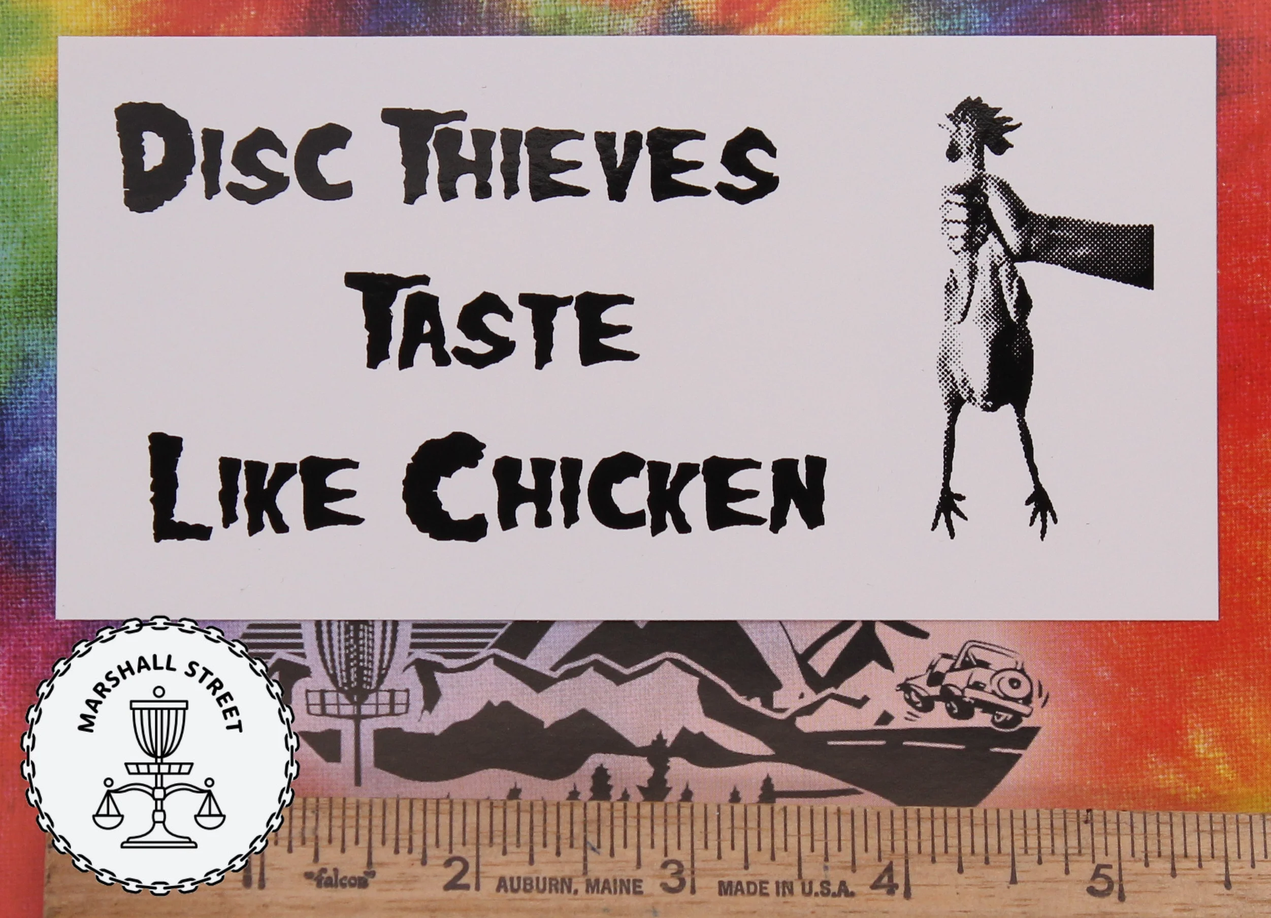 013700 Disc Thieves Taste Like Chicken - White Black, 5.5" X 2.75"