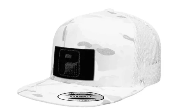 203816 Pull Patch Flatbill Hat - Meshback Snapback - Alpine White Camo, Snapback