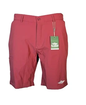 FLY GREEN, Burgundy MID LENGTH DISC GOLF SHORTS WITH TOWELTECH(TM) POCKETS