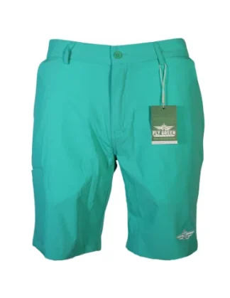 FLY GREEN, TEAL MID LENGTH DISC GOLF SHORTS WITH TOWELTECH(TM) POCKETS