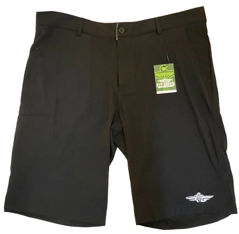 328051 FLY GREEN, BLACK MID LENGTH DISC GOLF SHORTS WITH TOWELTECH(TM) POCKETS - Black, Size 28