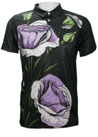 FLY GREEN, JOEL FREEMAN COLLECTION BLACK FLOWER POLO