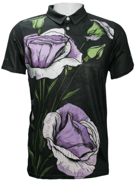 FLY GREEN, JOEL FREEMAN COLLECTION BLACK FLOWER POLO - Image 2