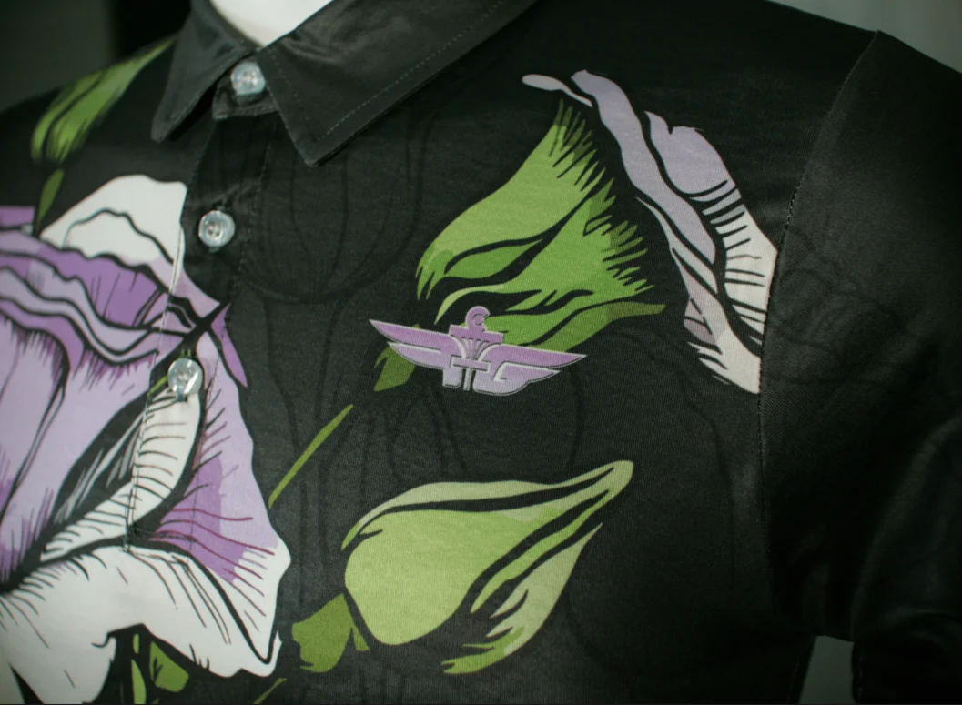 FLY GREEN, JOEL FREEMAN COLLECTION BLACK FLOWER POLO - Image 4
