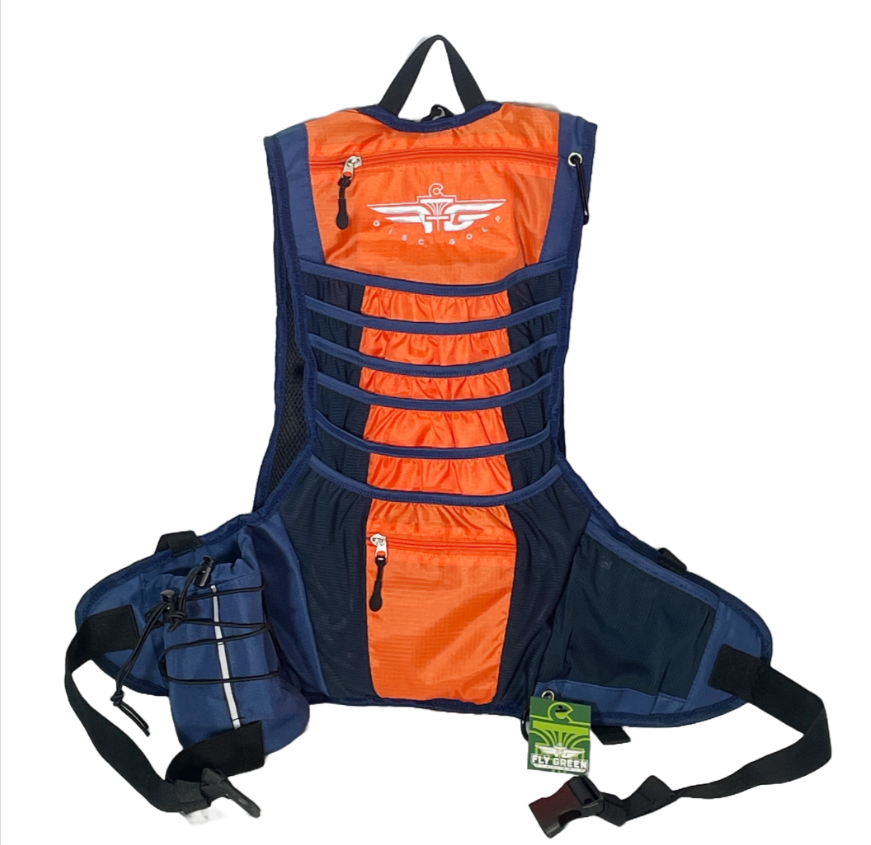 442220 Fly Green "HydroBag2" Green 7 Grey Disc Golf Backpack Bag w/ water Bladder - Blue Orange, 10-12 Discs