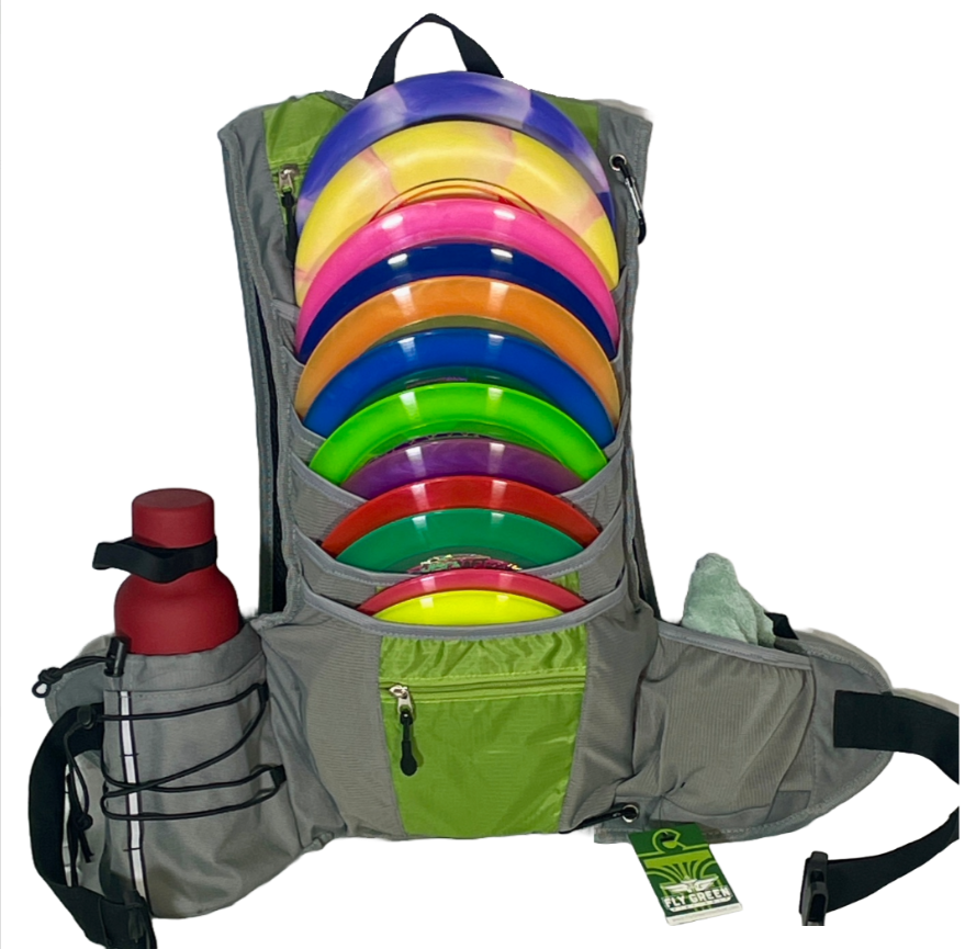 442226 Fly Green "HydroBag2" Green 7 Grey Disc Golf Backpack Bag w/ water Bladder - Green Gray, 10-12 Discs