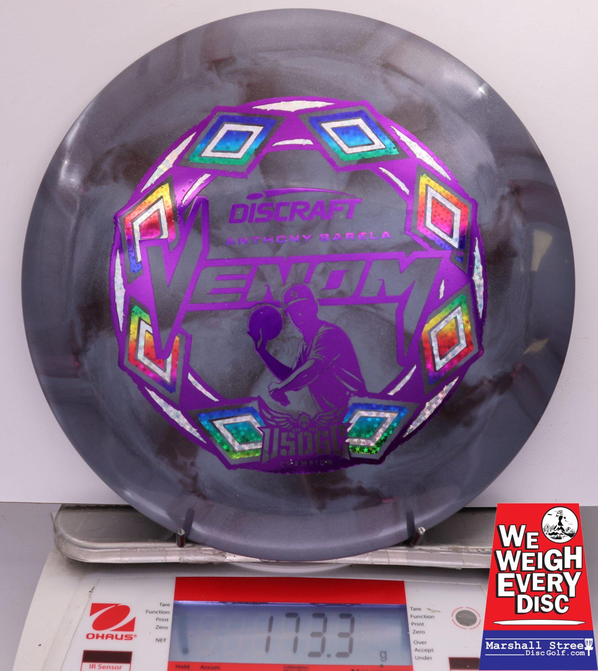 482983 ESP Swirl Venom, (Pop Top) Anthony Barela 2025 USDGC Champion - #15 GrayPurple, 173