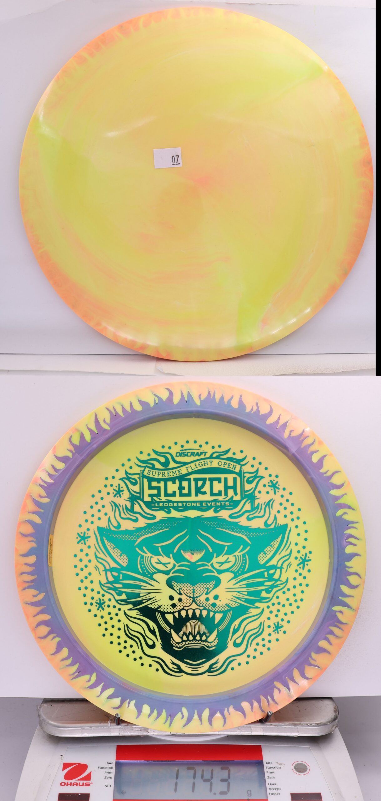 663037 ESP Swirl Fuzed Line Scorch, Bottom Stamp - 2026 Supreme Flight Open - #07 Yellow-Purple, 174