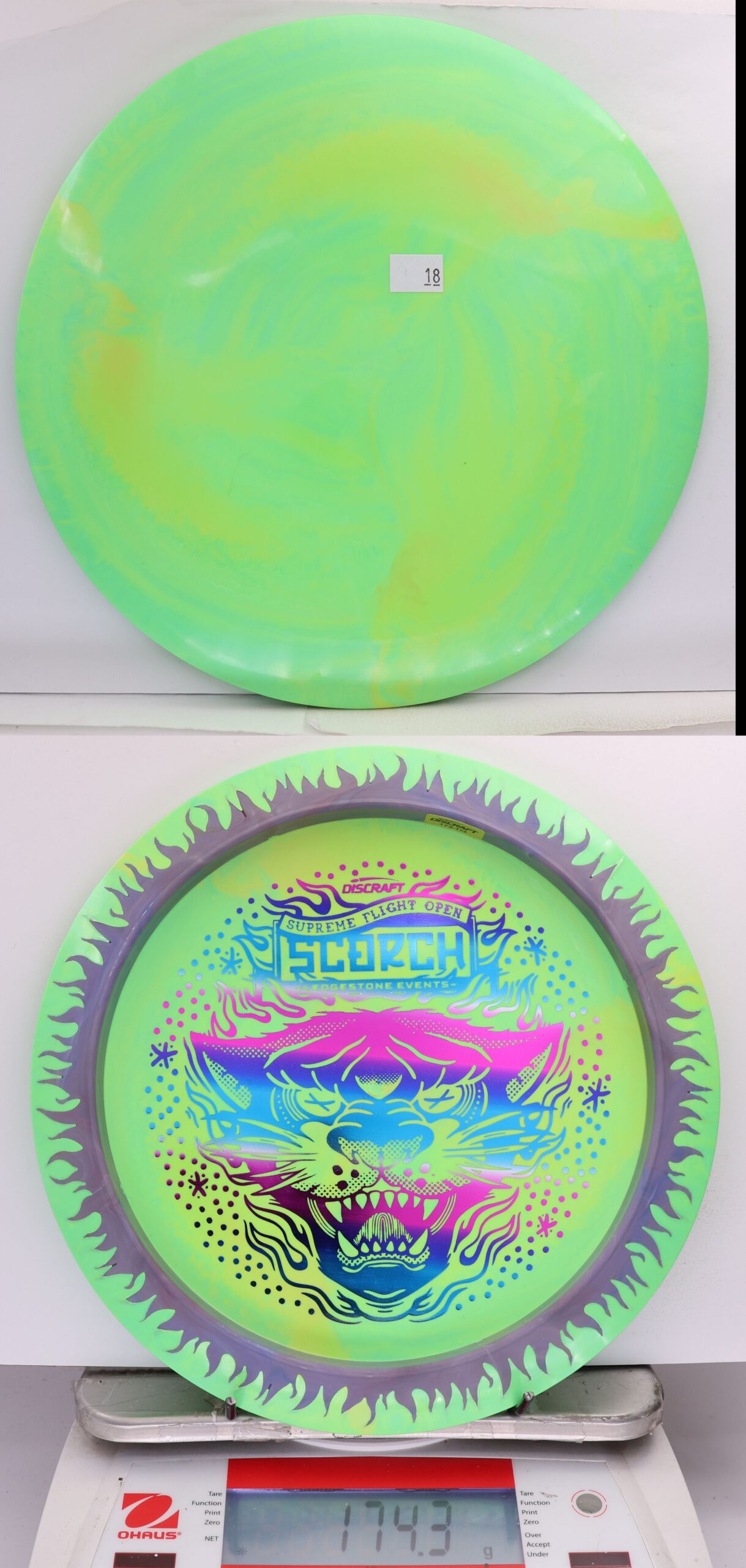 663106 ESP Swirl Fuzed Line Scorch, Bottom Stamp - 2026 Supreme Flight Open - #18 Green-Purple, 174