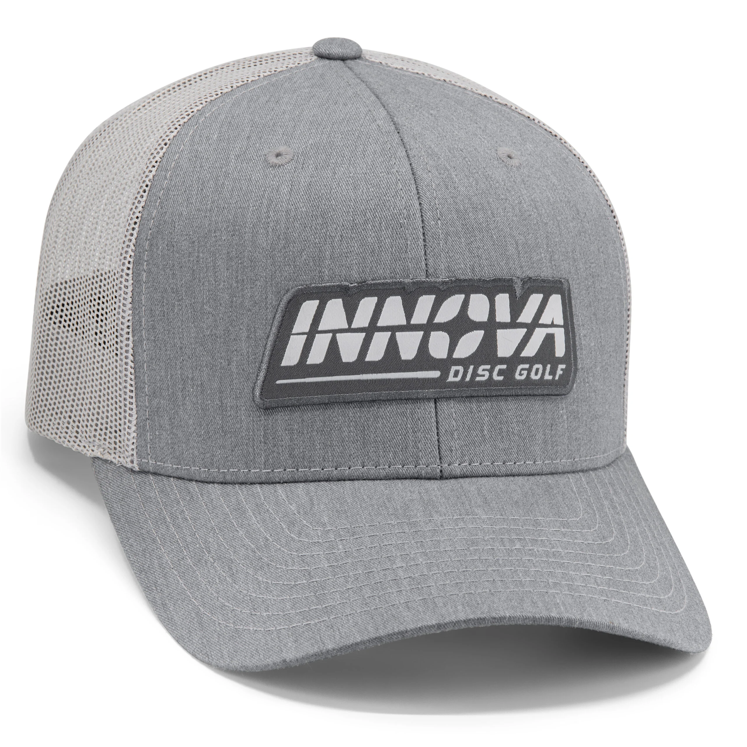 728520 Innova Mid-Pro Snap Back Trucker Hat, Burst Woven Patch - Gray-Gray, Snap Back