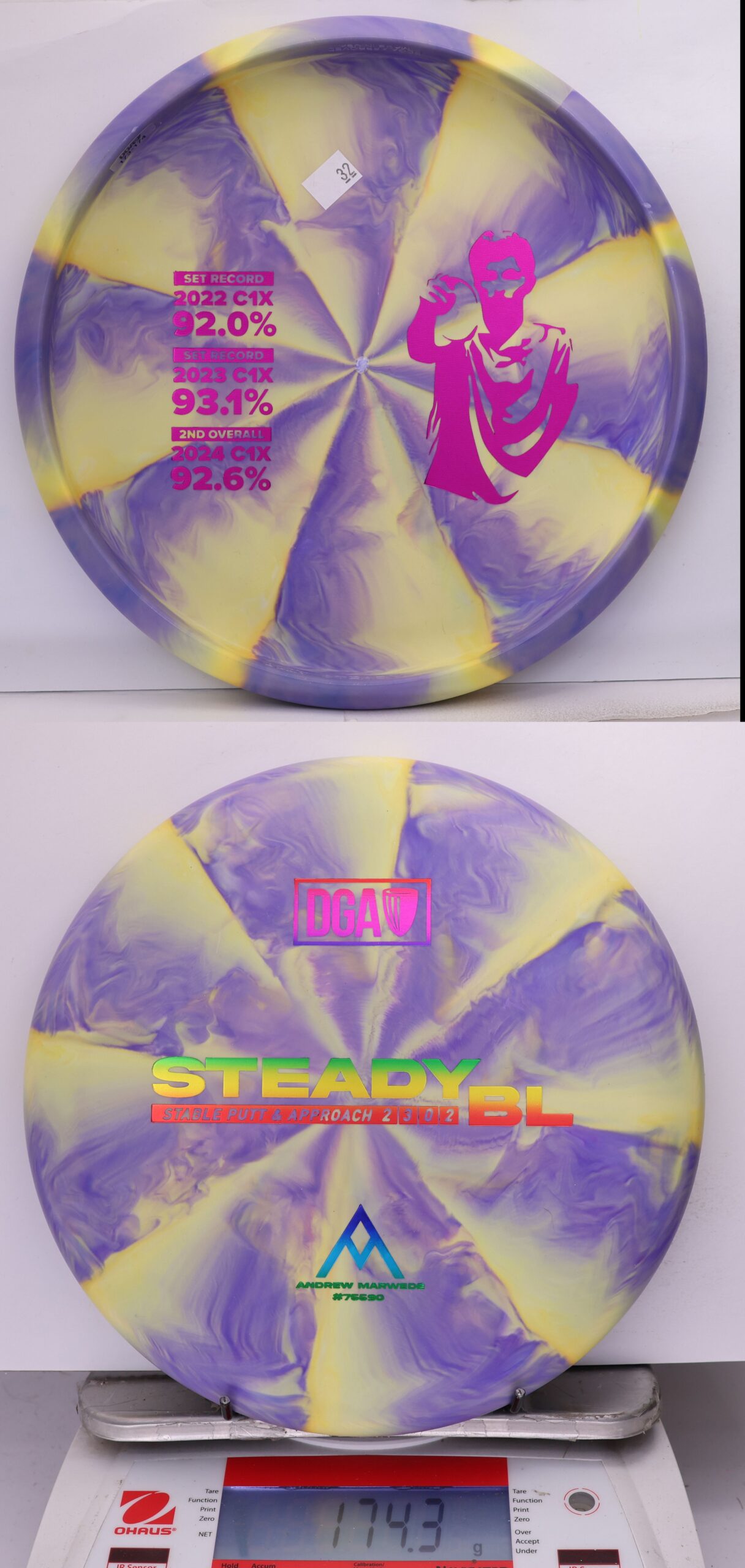 734549 D-Line Swirl Stone Steady BL, Andrew Marwede Bottom Stamp - #32 PrupleYellow, 174