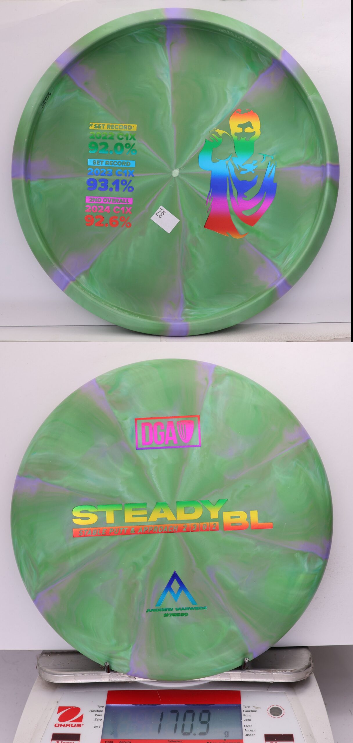 734564 D-Line Swirl Stone Steady BL, Andrew Marwede Bottom Stamp - #37 GreenPurple, 171