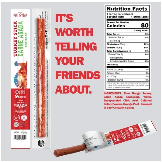 841054 Field Trip Meat Stick Snacks 1oz - Carne Asada Turkey, 1oz