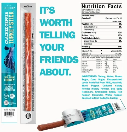 841055 Field Trip Meat Stick Snacks 1oz - Cracked Pepper Turkey, 1oz