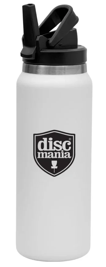 857289 Discmania 32oz Stainless Steel Water Bottle w/ Straw - White, 32oz