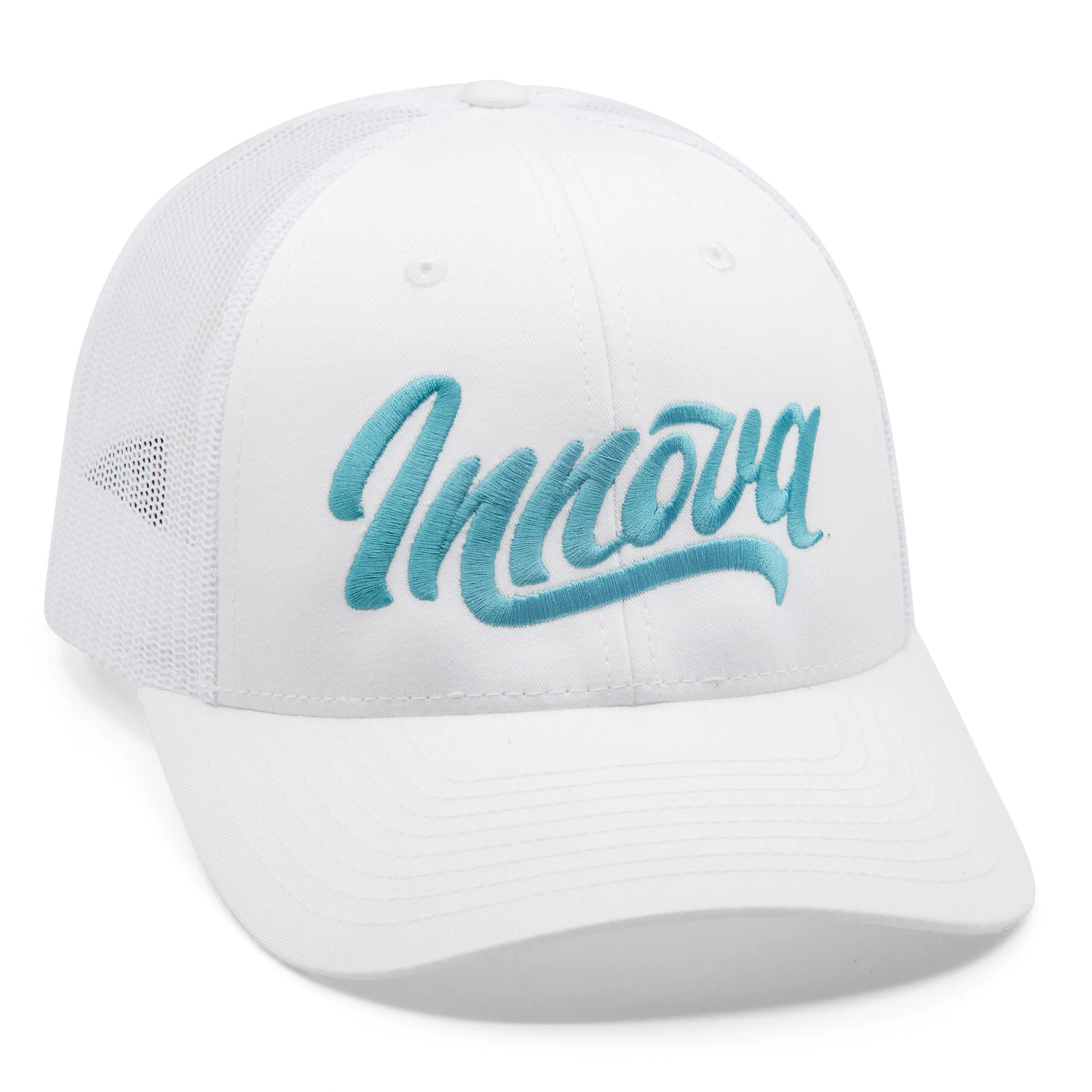 963821 Innova Mid-Pro Flow Trucker Hat - White-Teal, Snapback
