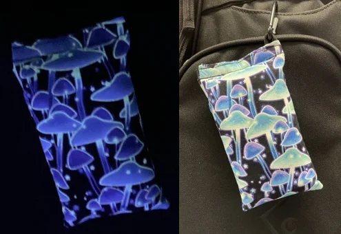 1021838 Clay Bags with Carabiner - Glow Blue Shrooms, CLAY