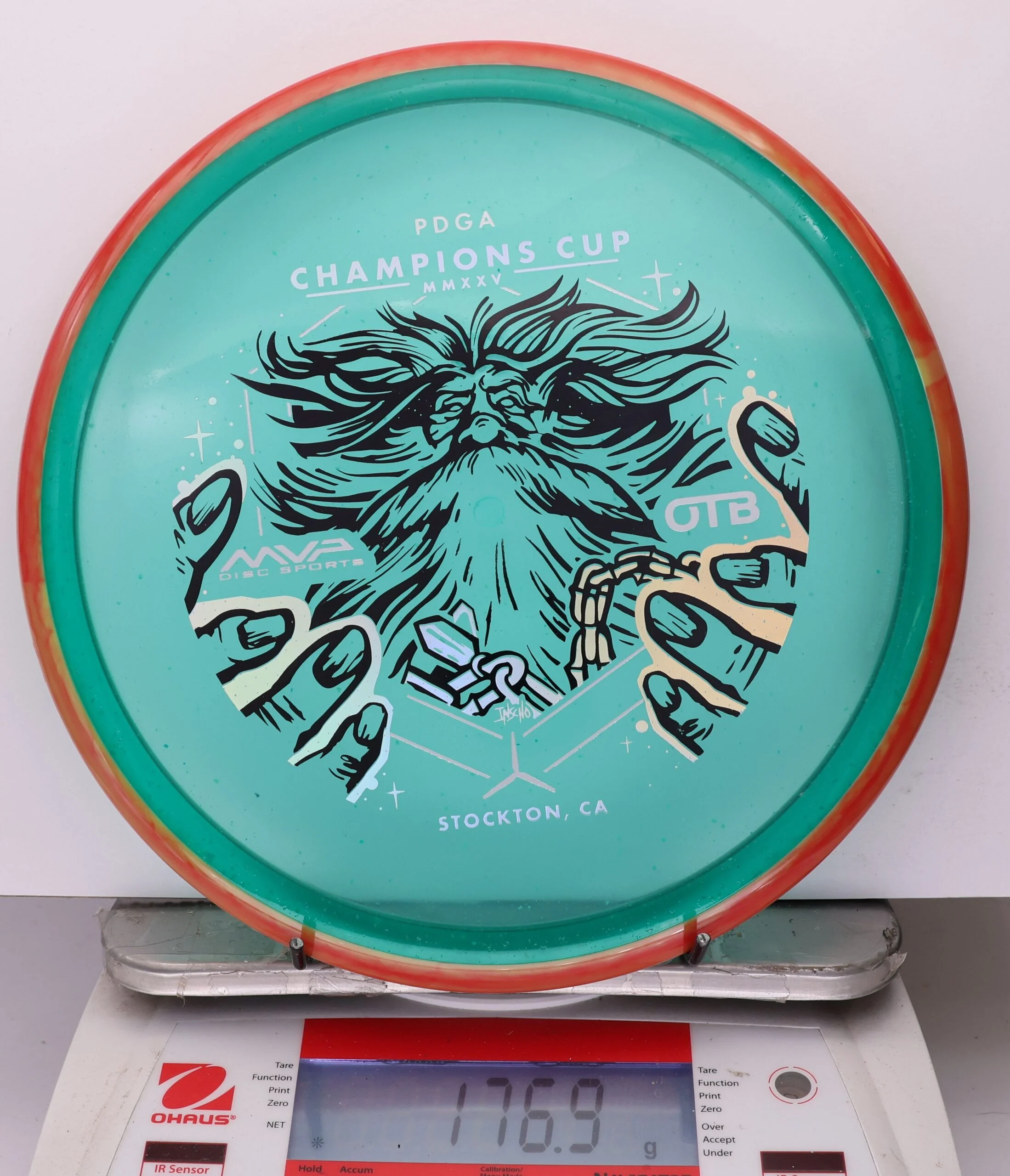 1039045 Particle Glow Proton Hex, PDGA Champions Cup 2025 - #376 Red-Aqua, 177