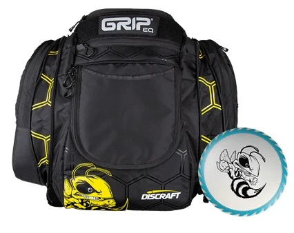 1070104 Discraft Grip AX6 Buzzz Disc Golf Bag With 4 Patches - Buzzz-Black, 22+ Discs