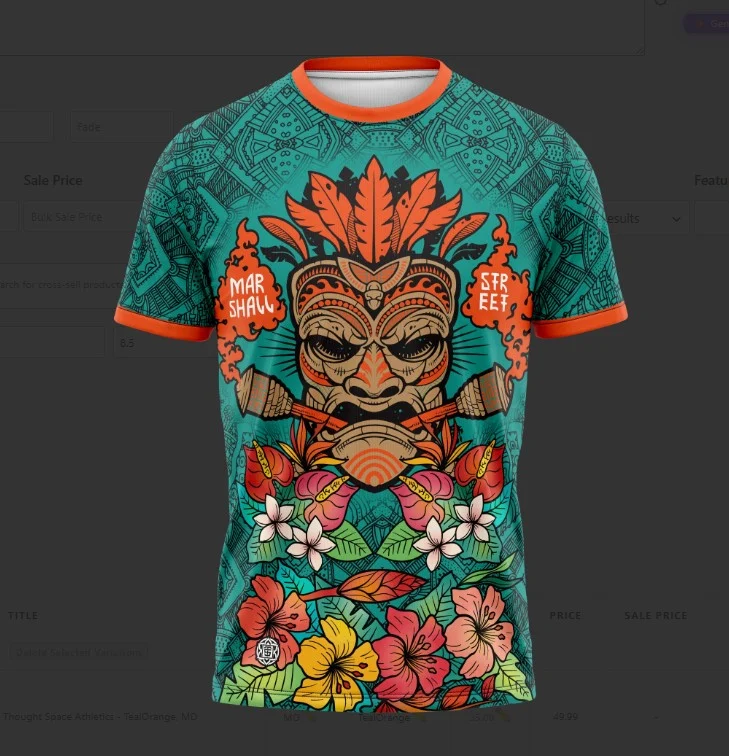 1121811 Marshall Street Tiki Mask Jersey - Thought Space Athletics - Teal Orange-Tiki, XX-Large