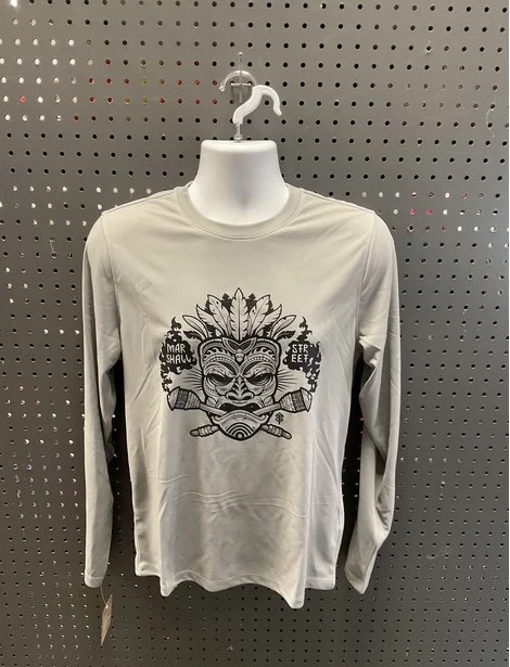 1158709 Marshall Street Tiki Long Sleeve Performance Tech Tee - Gray-Black, XL