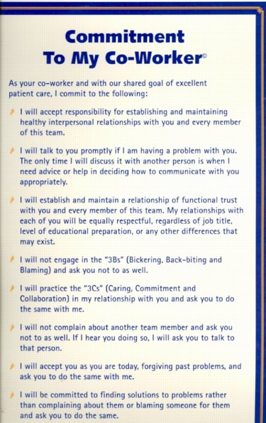 Commitment to My Co-workers Health Care Large Card. Laminated 9.5 x 17 Cover Image